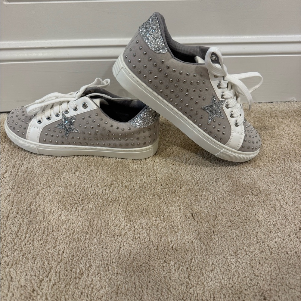 Gray and Silver Studded Sneakers